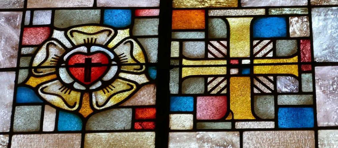 window, church, church window, stained glass, christianity, christian, cross, rose, luther, lutherrose